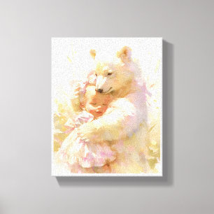 Polar Bear Hug with Baby Girl Nursery Wall Poster Canvas Print