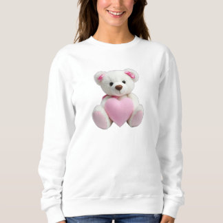 Polar Bear Hugging Rose Pink Heart Sweatshirt