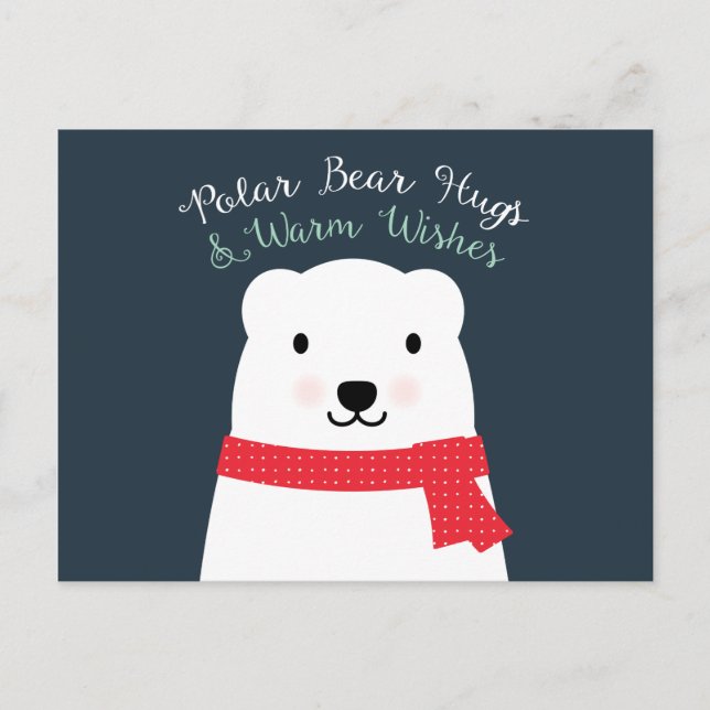 Polar Bear Hugs and Warm Wishes Holiday Postcard (Front)