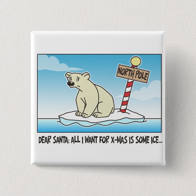 Polar Bear Ice Christmas 2 Inch Square Button (Front)