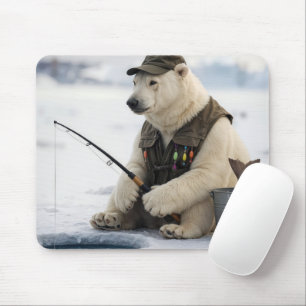 Polar Bear Ice Fishing Mouse Pad