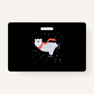 Polar Bear Ice Skating On Christmas Badge