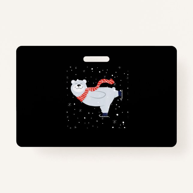 Polar Bear Ice Skating On Christmas Badge (Front)