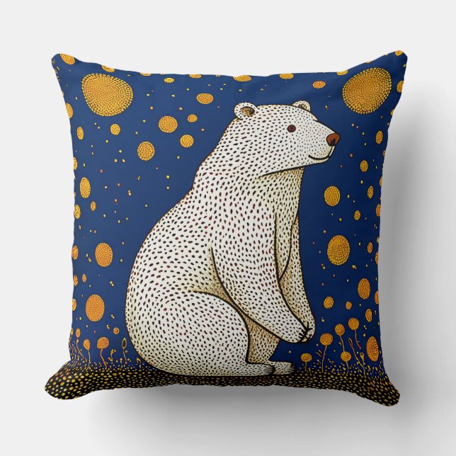 Polar Bear Illustration Throw Pillow (Front)