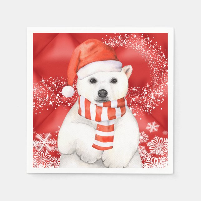 polar bear in a santa cap - snowflakes w white napkin (Front)