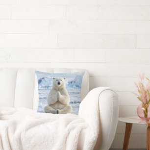 Polar Bear in a Yoga Pose Throw Pillow