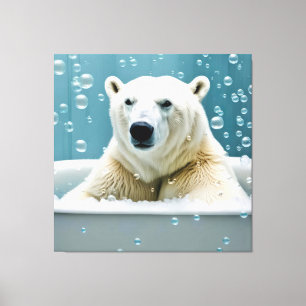 Polar Bear In Bubble Bath Canvas Print