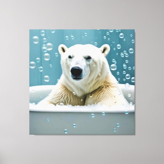 Polar Bear In Bubble Bath Canvas Print (Front)