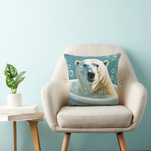 Polar Bear In Bubble Bath Throw Pillow