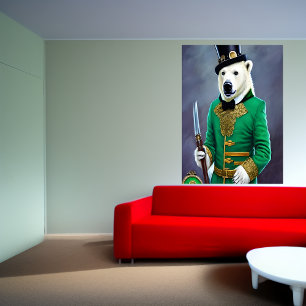 Polar bear in green and gold   AI Art  Poster