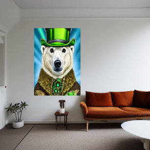 Polar bear in green hat AI Art Poster