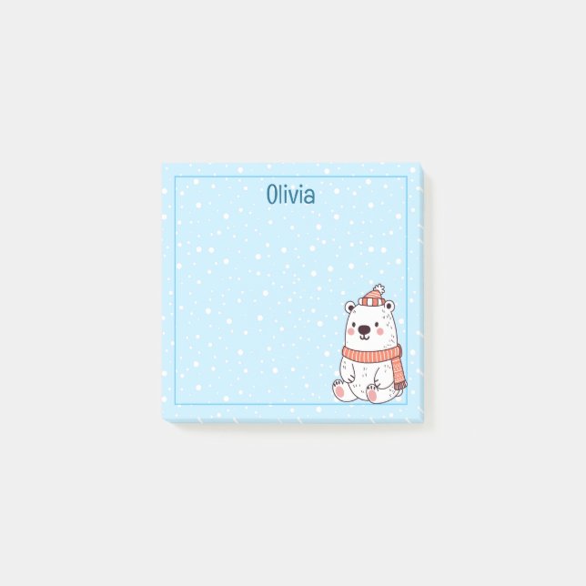 Polar Bear In Hat And Scarf Personalized Post-it Notes (Front)