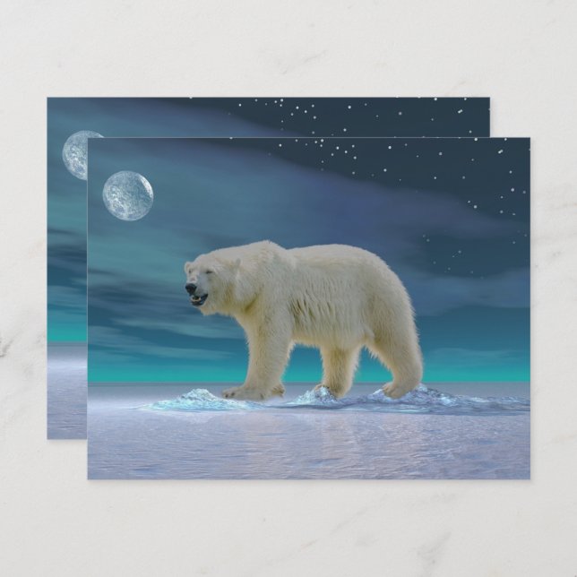 Polar Bear in Moonlight Flat Greeting Card (Front/Back)