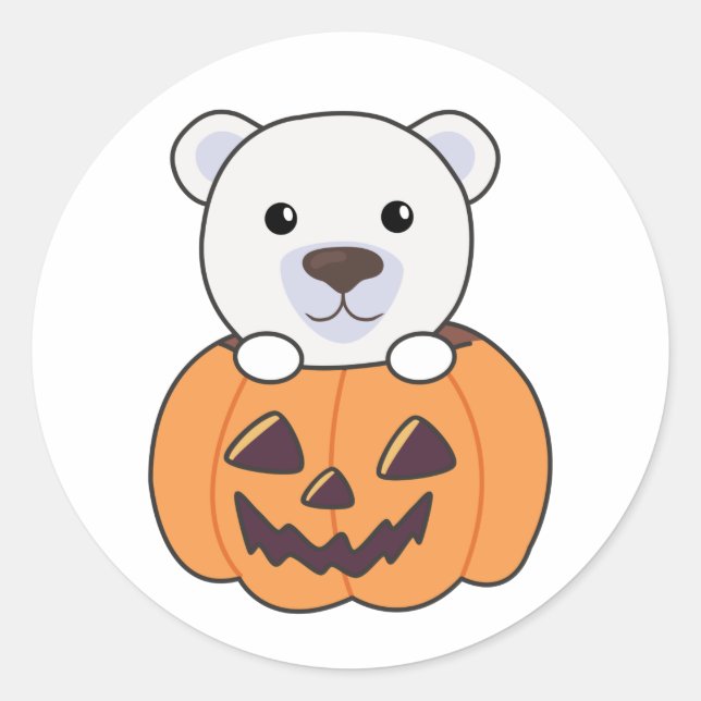 Polar Bear In Pumpkin Sweet Polar Bears Happy Clas Classic Round Sticker (Front)