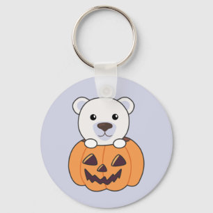 Polar Bear In Pumpkin Sweet Polar Bears Happy Keyc Keychain