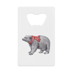 Polar Bear in Red Scarf Credit Card Bottle Opener