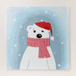 Polar bear in Santa hat, personalized Jigsaw Puzzle