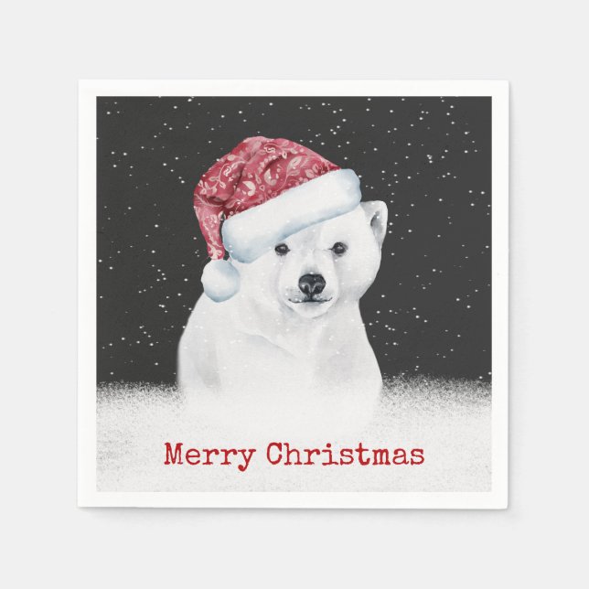 Polar Bear In Snowflakes Napkin (Front)