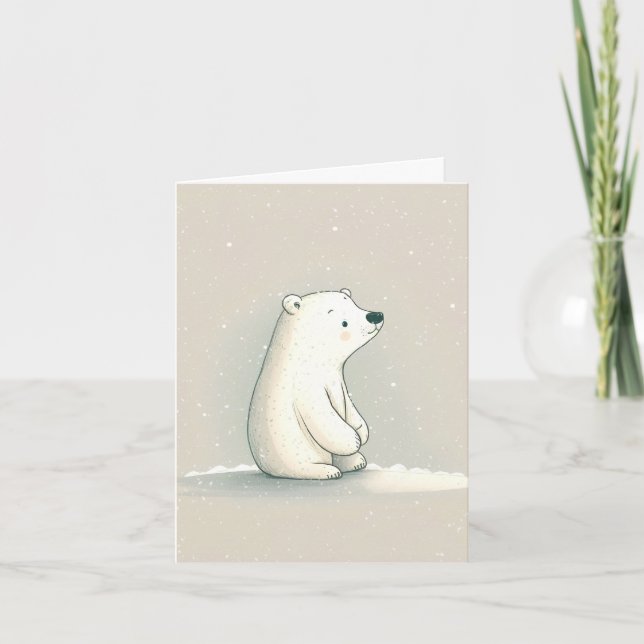 Polar Bear In Snowflakes Note Card (Front)