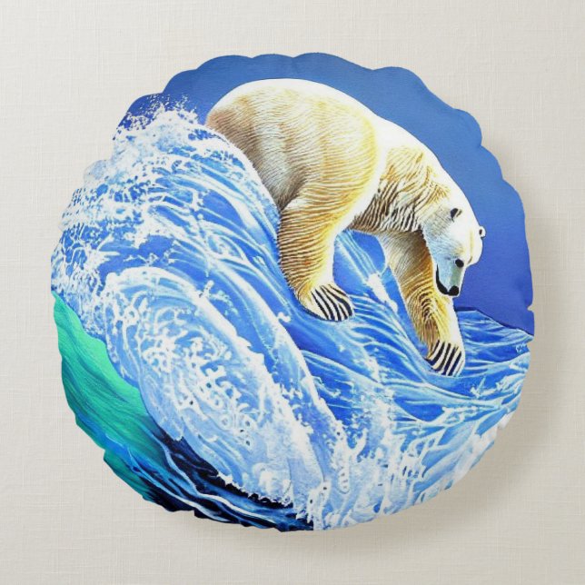  Polar bear in the sea. Round Pillow (Front)