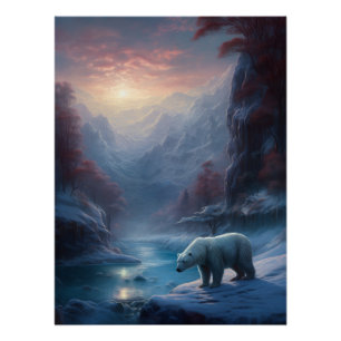 Polar Bear in Winter Forest Painting Poster