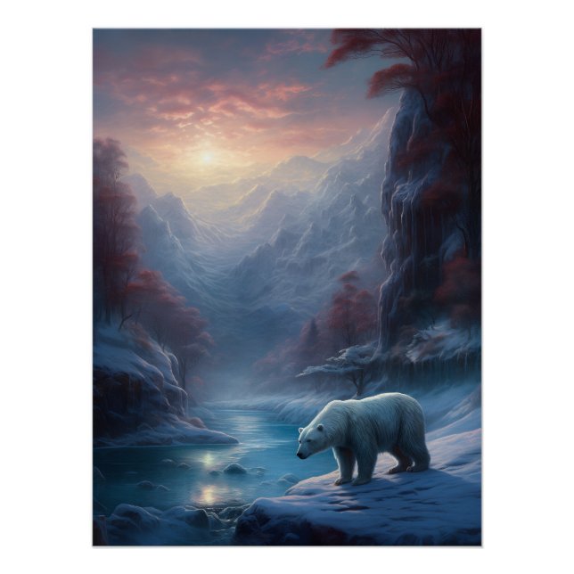 Polar Bear in Winter Forest Painting Poster (Front)