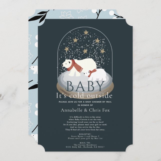 Polar Bear Its Cold Navy Baby Shower by Mail Invitation (Front/Back)