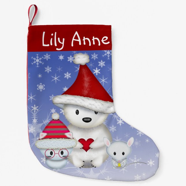 Polar Bear, Kitty and Mouse Personalized Stocking (Front)