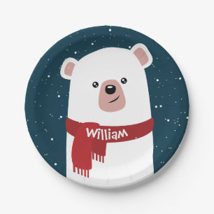 Polar Bear l Christmas l Holiday Personalized Paper Plate