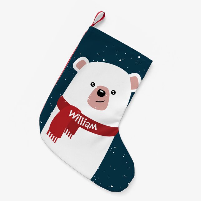 Polar Bear l Holiday & New Year's l Customizable Small Christmas Stocking (Front (Hanging))