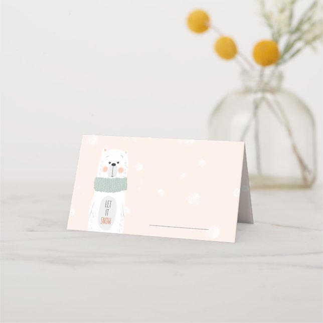 Polar bear - Let it snow - Cute Winter / Christmas Place Card (Front)