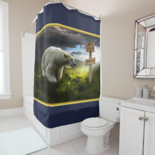 Polar bear looking at the north pole wooden blue
