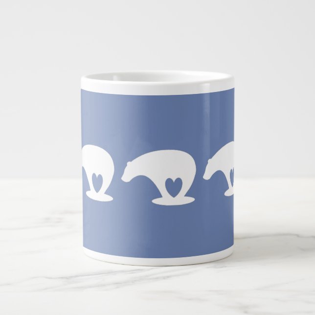Polar Bear Love, on wedgewood blue Large Coffee Mug (Front)