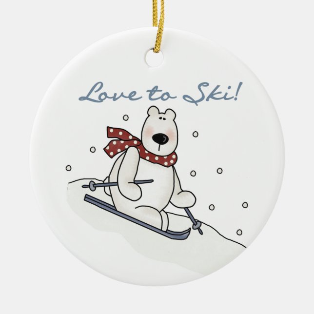Polar Bear Love to Ski T-shirts and Gifts Ceramic Ornament (Front)