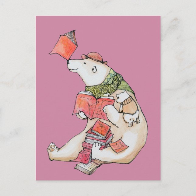 Polar Bear loves to read Postcard (Front)