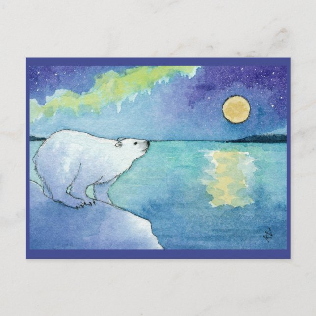 Polar Bear Lune Noël Carte postale (Devant)