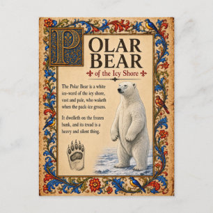 Polar Bear, Medieval Bestiary Art Postcard