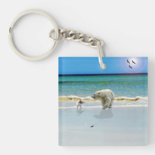 Polar Bear Meets Jack Russell,  Acrylic Keyring