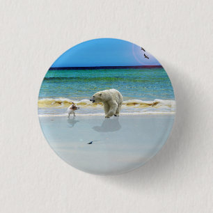 Polar Bear Meets Jack Russell, Badge 1 Inch Round Button