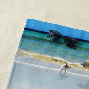 Polar Bear Meets Jack Russell, Beach Towel