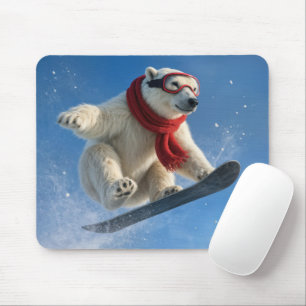 Polar Bear Mid-air on a Snowboard Mouse Pad