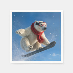 Polar Bear Mid-air on a Snowboard Napkin