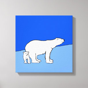 Polar Bear Mom and Cub Painting - Wildlife Art Canvas Print