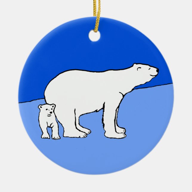 Polar Bear Mom and Cub Painting - Wildlife Art Ceramic Ornament (Front)