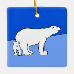 Polar Bear Mom and Cub Painting - Wildlife Art Ceramic Ornament