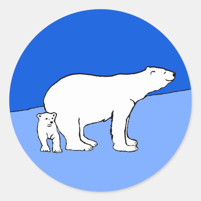 Polar Bear Mom and Cub Painting - Wildlife Art Classic Round Sticker (Front)