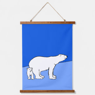Polar Bear Mom and Cub Painting - Wildlife Art Hanging Tapestry