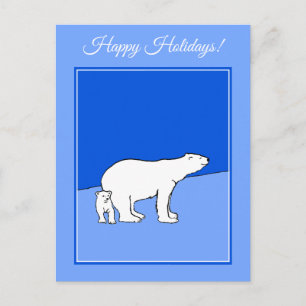 Polar Bear Mom and Cub Painting - Wildlife Art Holiday Postcard
