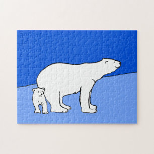 Polar Bear Mom and Cub Painting - Wildlife Art Jigsaw Puzzle