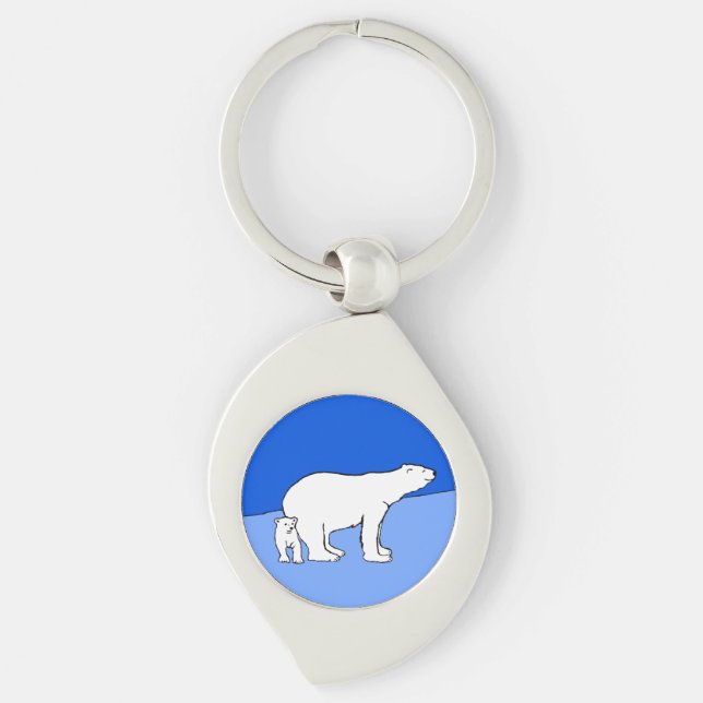 Polar Bear Mom and Cub Painting - Wildlife Art Keychain (Front)